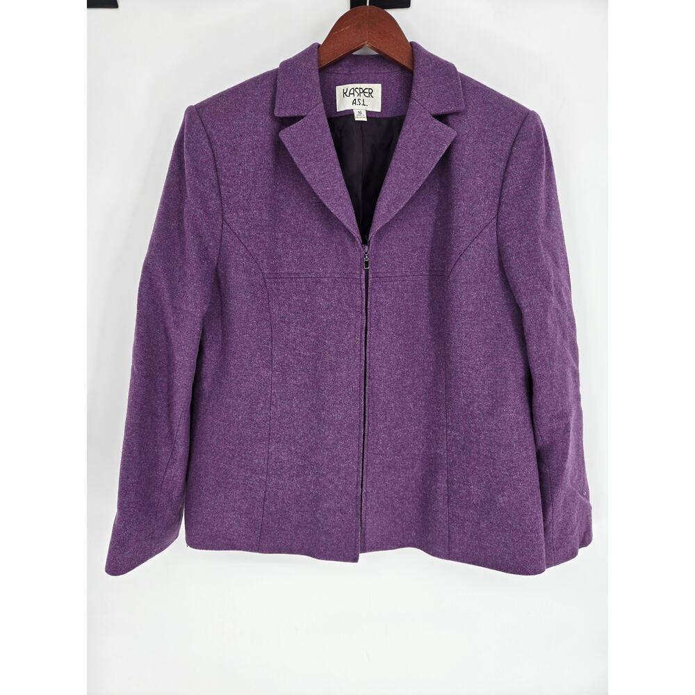 Kasper A.S.L. Purple Jacket Blazer Vintage Zip Front Wool Blend Women's 16